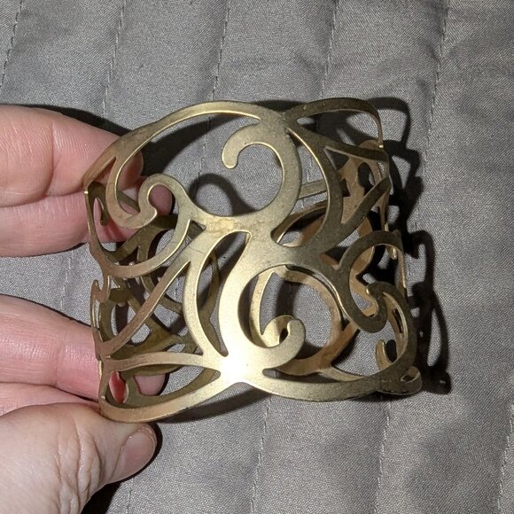 $1 with Bundle ~ Openwork Scroll Cuff Bracelet – Boho Statement Jewelry 4624 - Picture 1 of 4